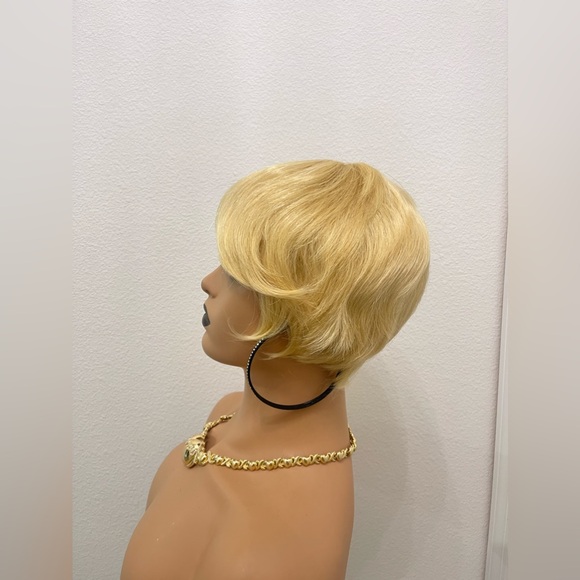 #613 Blonde Human Hair Short Pixie Cut Wig, Full Machine Made, None Lace (All We - Picture 3 of 10